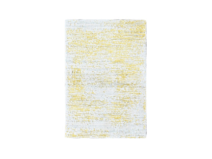Modern / Contemporary hand-knotted wool/silk rug in Yellow, 2'1" x 3' — SKU O010504