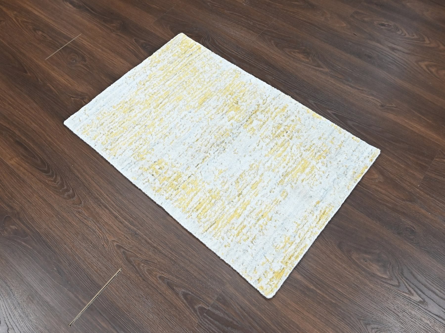Modern / Contemporary hand-knotted wool/silk rug in Yellow, 2'1" x 3' — SKU O010504 (view 2)