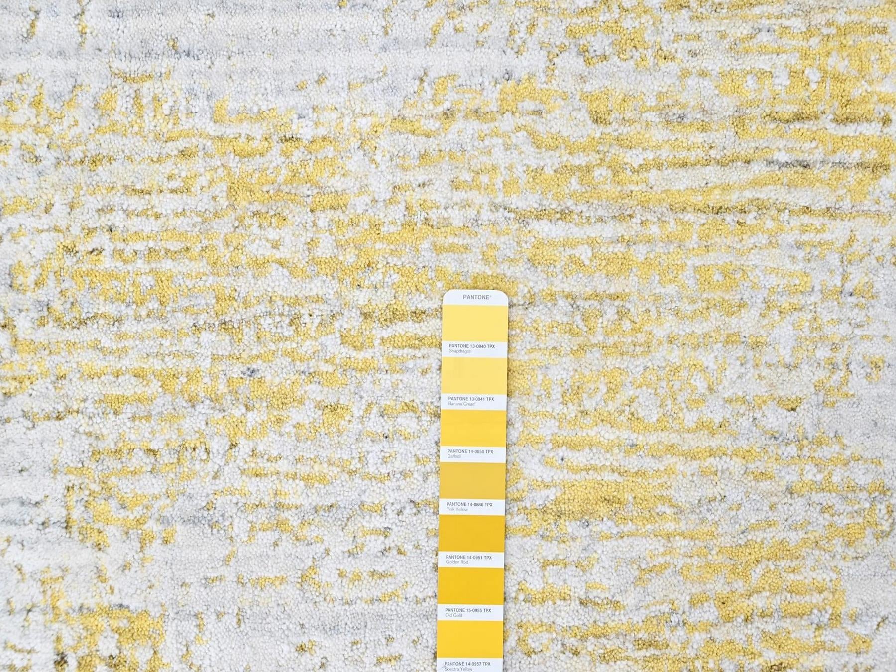 Modern / Contemporary hand-knotted wool/silk rug in Yellow, 2'1" x 3' — SKU O010504 (view 3)