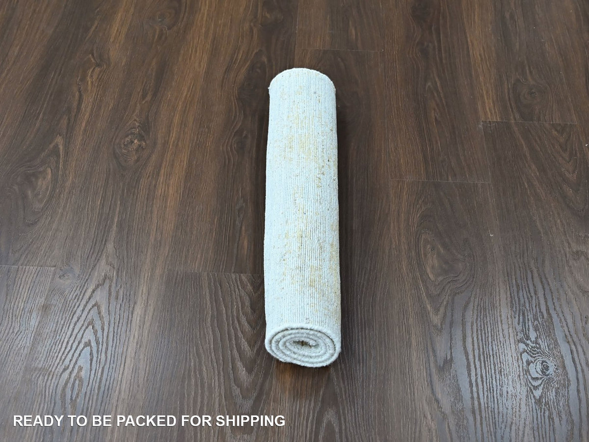 Modern / Contemporary hand-knotted wool/silk rug in Yellow, 2'1" x 3' — SKU O010504 (view 5)