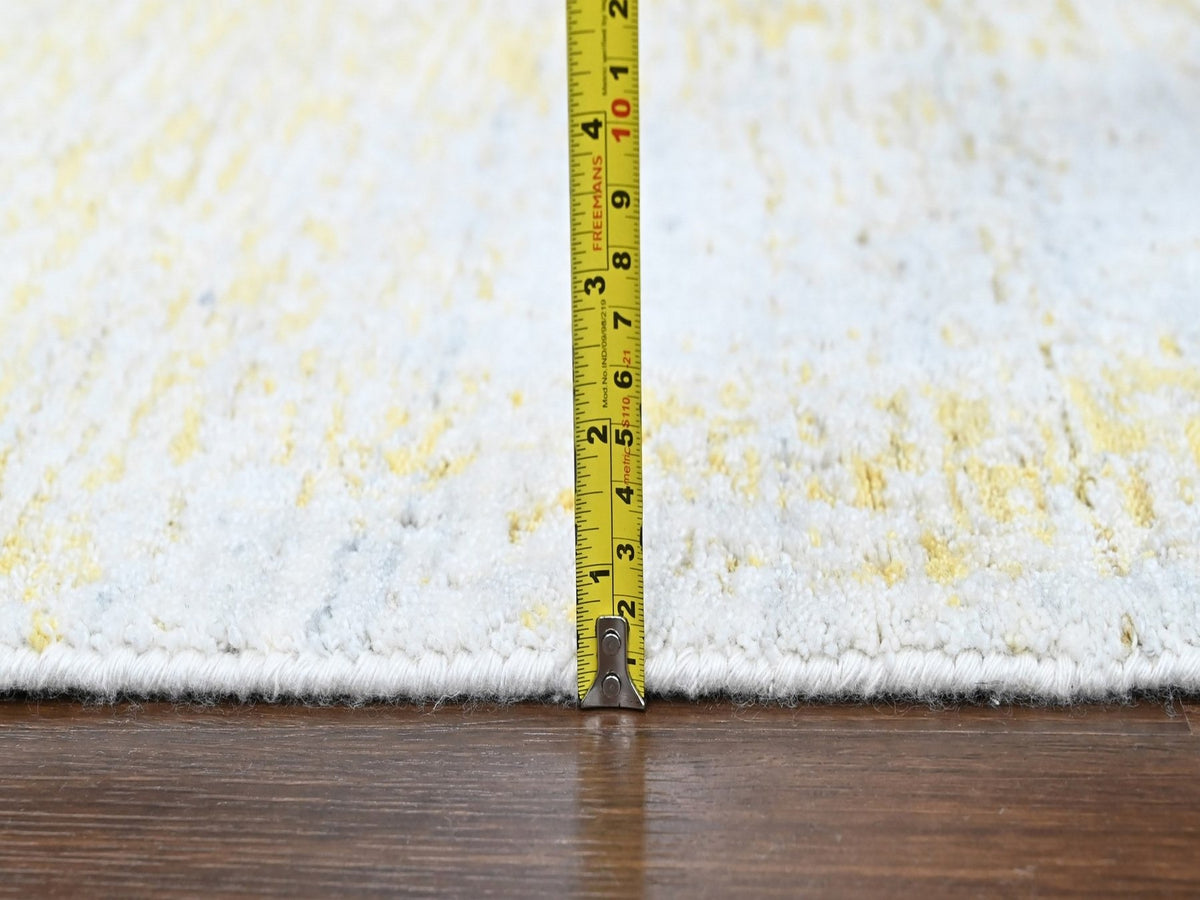 Modern / Contemporary hand-knotted wool/silk rug in Yellow, 2'1" x 3' — SKU O010504 (view 6)