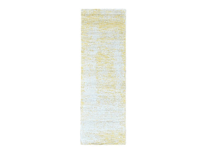 Modern / Contemporary hand-knotted wool/silk runner in Yellow, 2'6" x 8' — SKU O010505