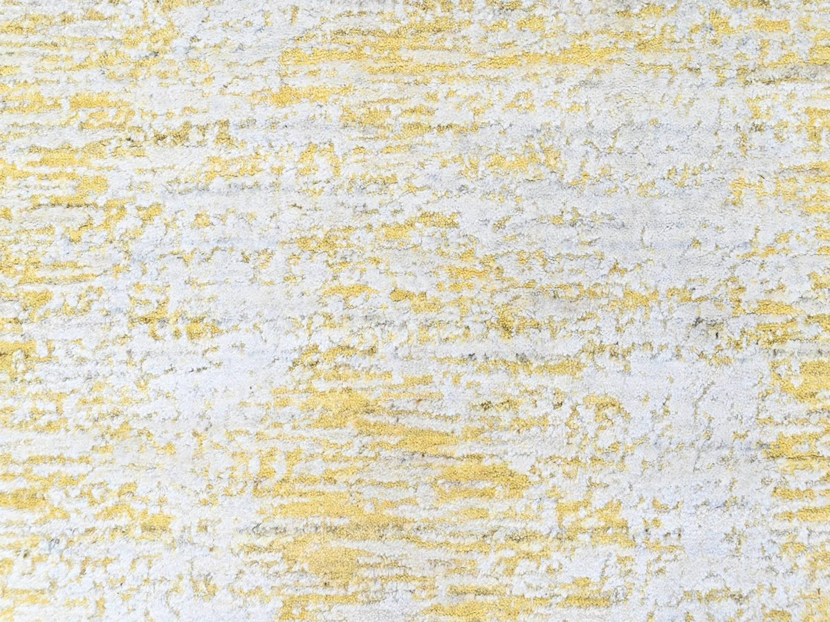 Modern / Contemporary hand-knotted wool/silk runner in Yellow, 2'6" x 8' — SKU O010505 (view 5)