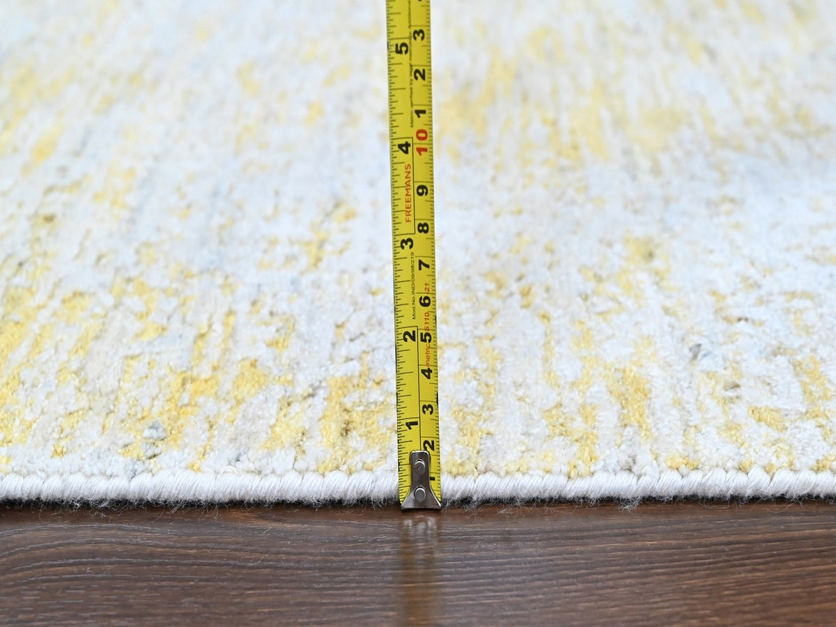 Modern / Contemporary hand-knotted wool/silk runner in Yellow, 2'6" x 8' — SKU O010505 (view 7)