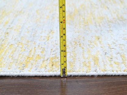 Modern / Contemporary hand-knotted wool/silk runner in Yellow, 2'6" x 8' — SKU O010505 (view 7)