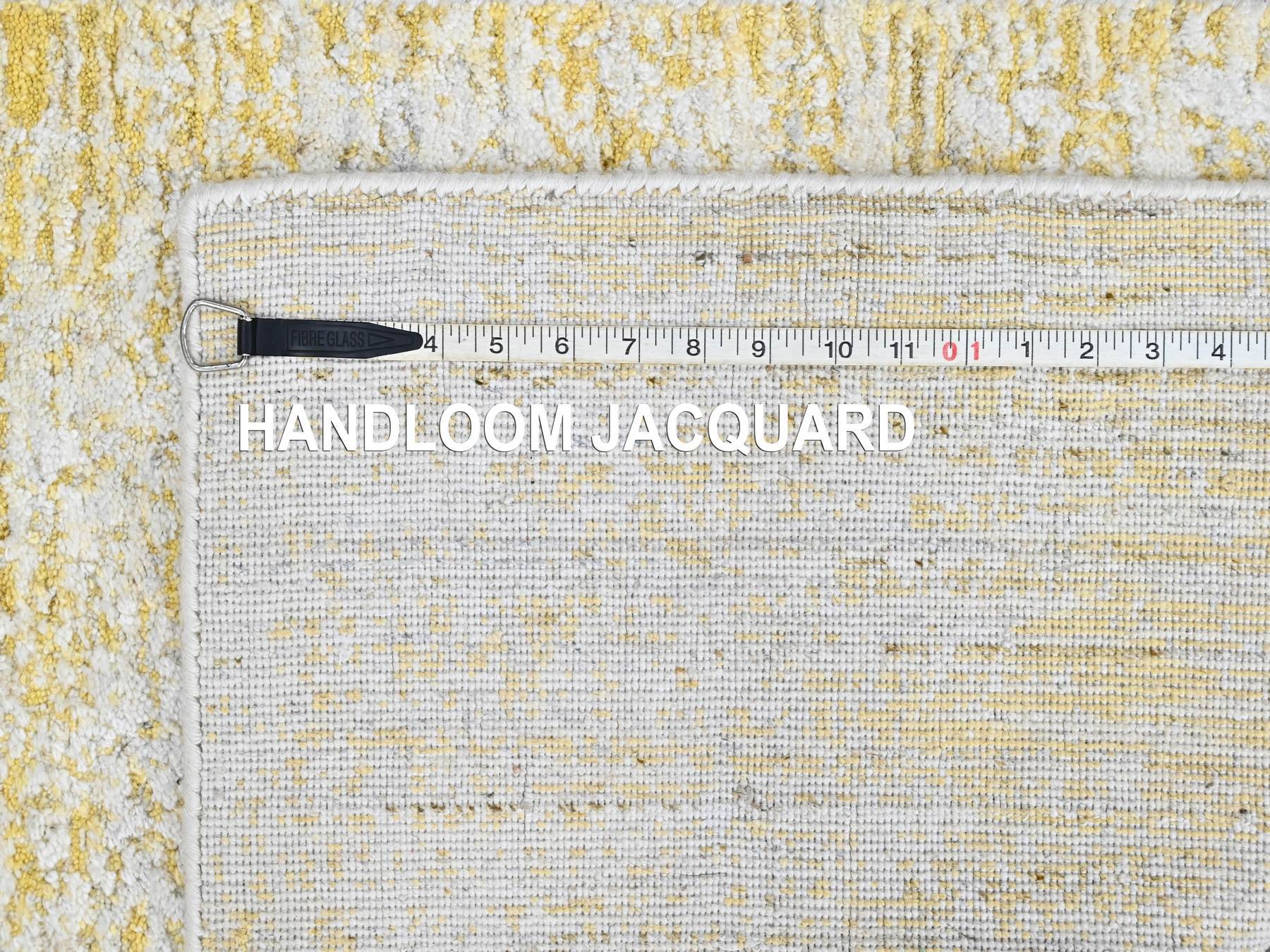 Modern / Contemporary hand-knotted wool/silk runner in Yellow, 2'6" x 8' — SKU O010505 (view 8)