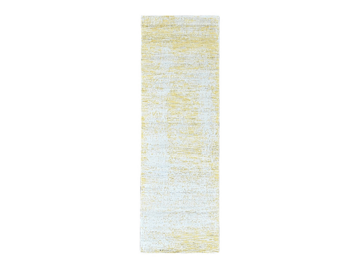 Modern / Contemporary hand-knotted wool/silk runner in Yellow, 2'6" x 8' — SKU O010506