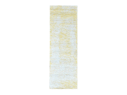 Modern / Contemporary hand-knotted wool/silk runner in Yellow, 2'6" x 8' — SKU O010506