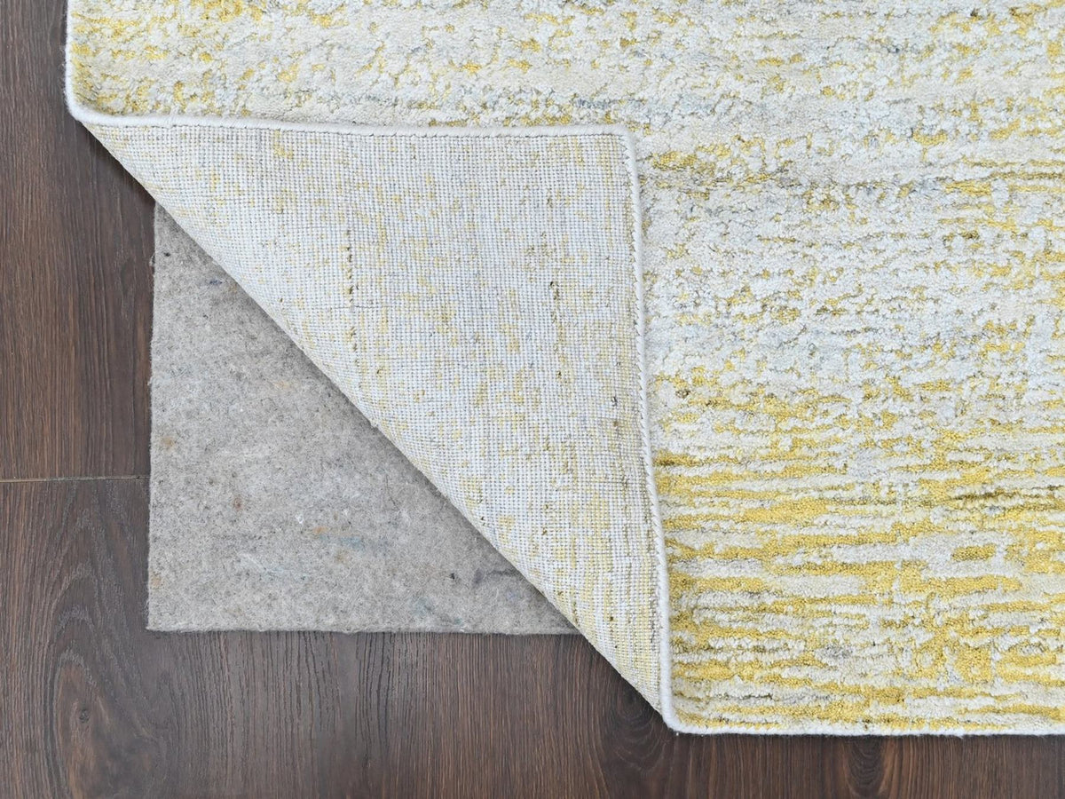 Modern / Contemporary hand-knotted wool/silk runner in Yellow, 2'6" x 8' — SKU O010506 (view 3)