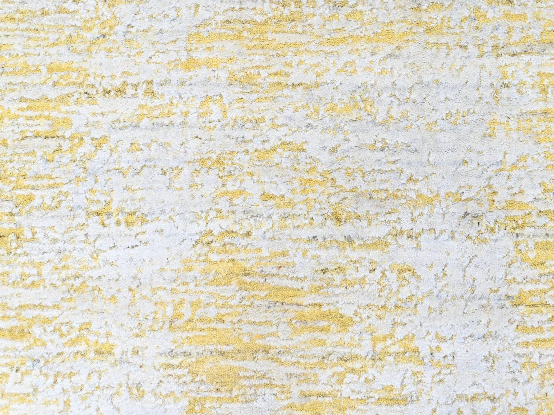 Modern / Contemporary hand-knotted wool/silk runner in Yellow, 2'6" x 8' — SKU O010506 (view 5)