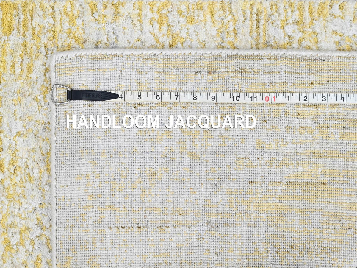 Modern / Contemporary hand-knotted wool/silk runner in Yellow, 2'6" x 8' — SKU O010506 (view 8)