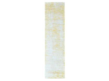 Modern / Contemporary hand-knotted wool/silk runner in Yellow, 2'6" x 10' — SKU O010507