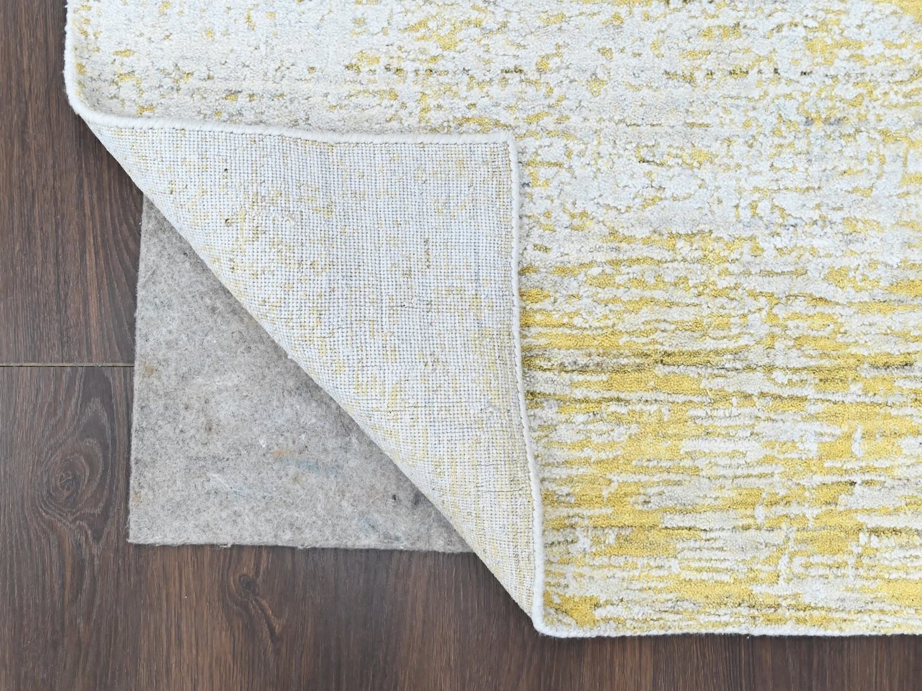 Modern / Contemporary hand-knotted wool/silk runner in Yellow, 2'6" x 10' — SKU O010507 (view 3)