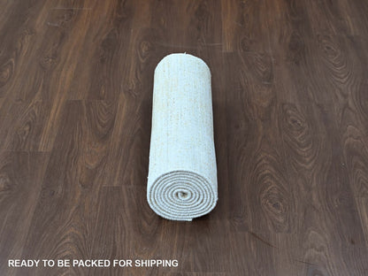 Modern / Contemporary hand-knotted wool/silk runner in Yellow, 2'6" x 10' — SKU O010507 (view 6)