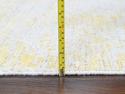 Modern / Contemporary hand-knotted wool/silk runner in Yellow, 2'6" x 10' — SKU O010507 (view 7)