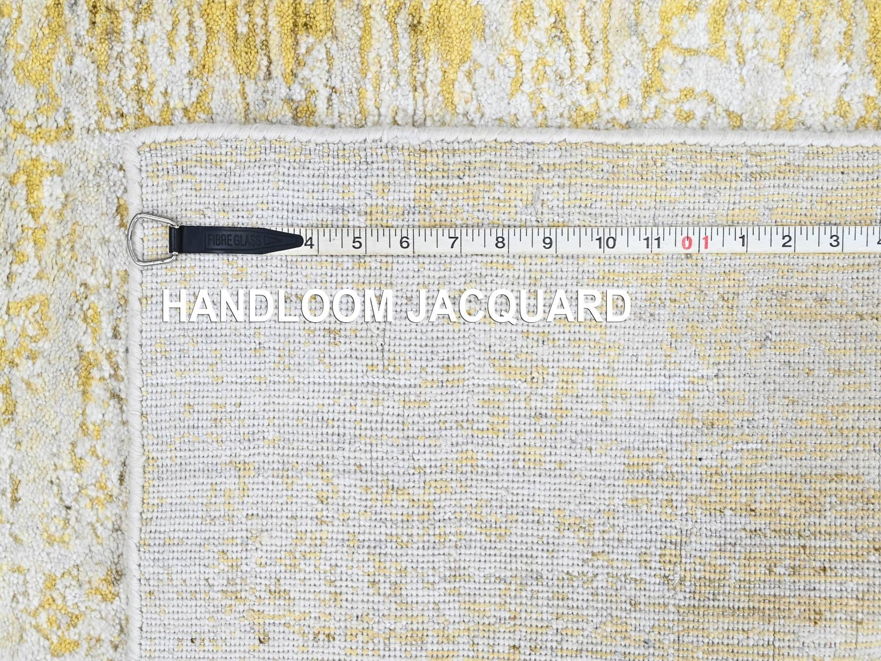 Modern / Contemporary hand-knotted wool/silk runner in Yellow, 2'6" x 10' — SKU O010507 (view 8)