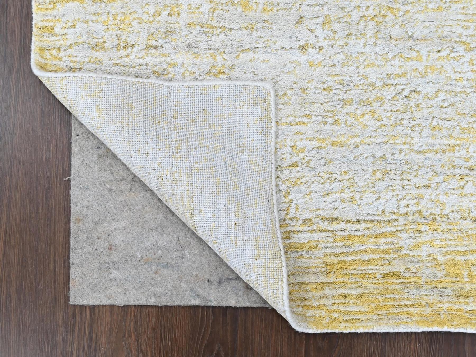 Modern / Contemporary hand-knotted wool/silk runner in Yellow, 2'7" x 6' — SKU O010508 (view 3)