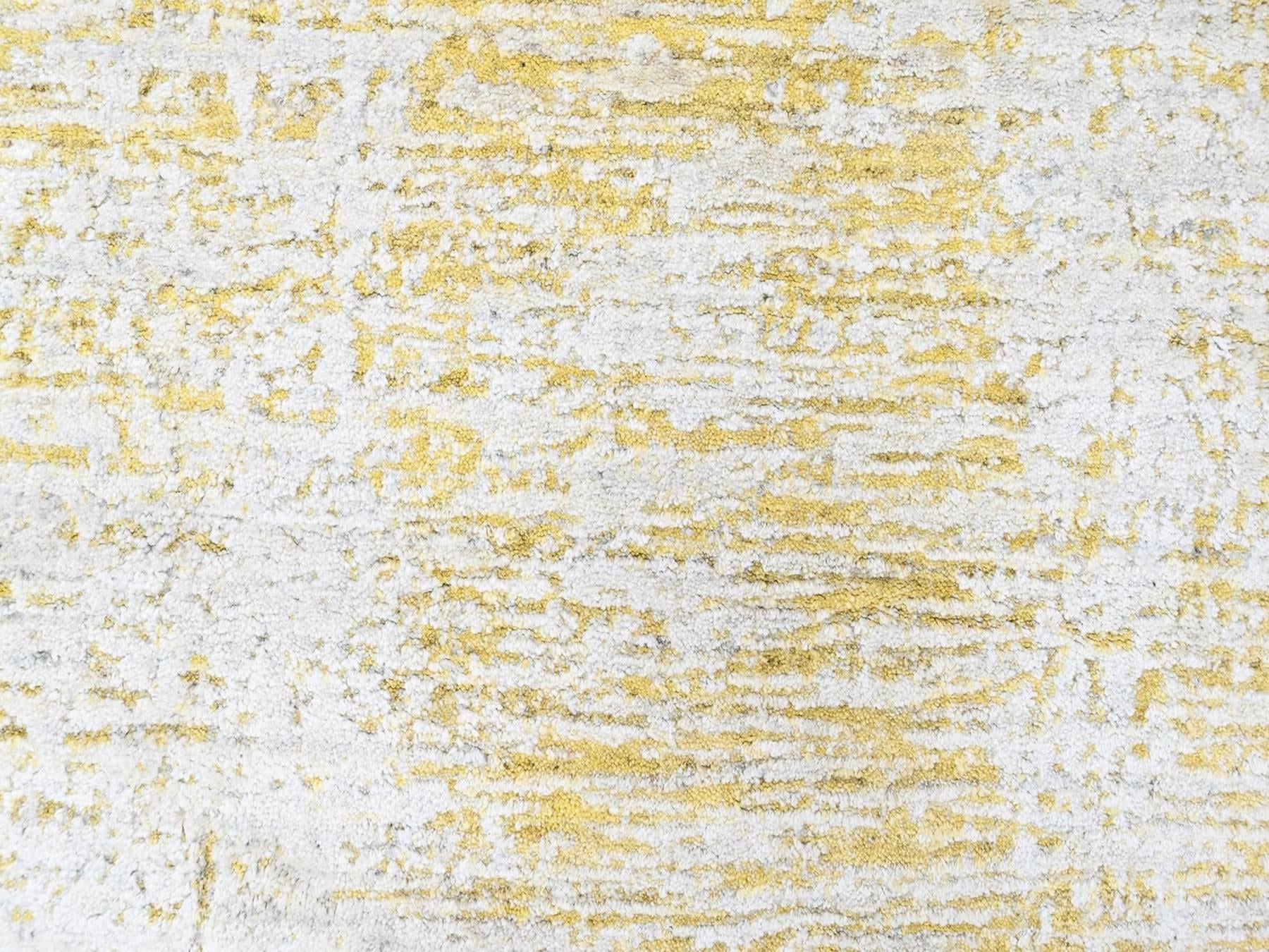 Modern / Contemporary hand-knotted wool/silk runner in Yellow, 2'7" x 6' — SKU O010508 (view 5)