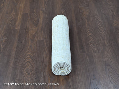 Modern / Contemporary hand-knotted wool/silk runner in Yellow, 2'7" x 6' — SKU O010508 (view 6)