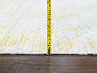 Modern / Contemporary hand-knotted wool/silk runner in Yellow, 2'7" x 6' — SKU O010508 (view 7)
