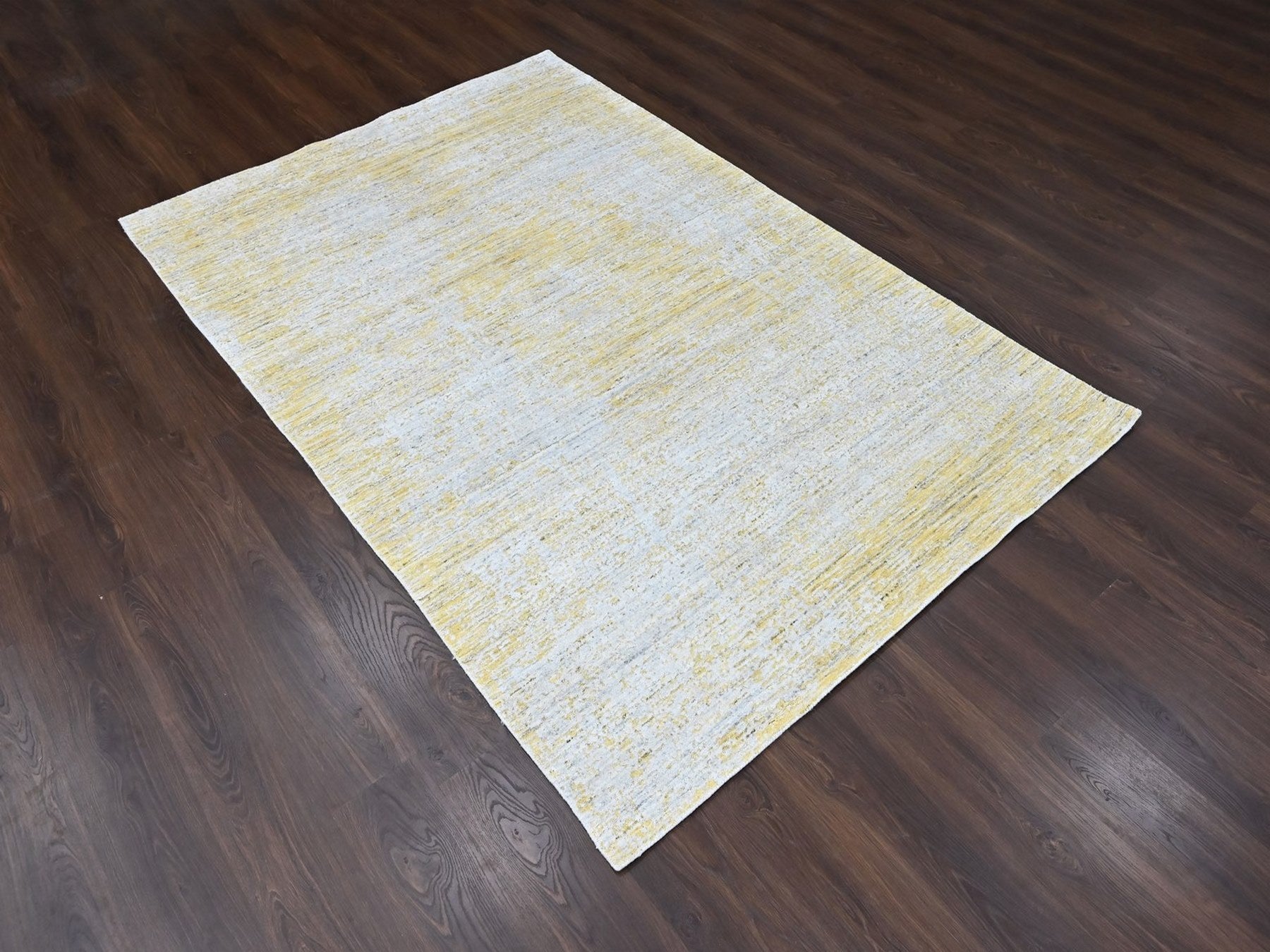 Yellow 5'11" x 9'0" Modern and Contemporary Handloom Wool/Silk Rug - Sku: O010510