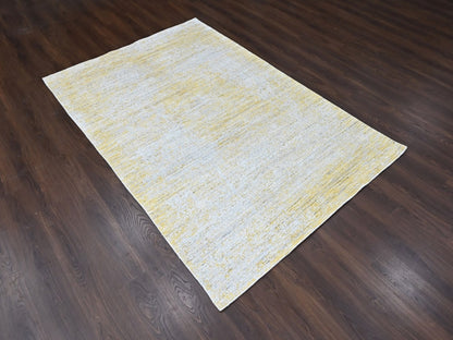 Yellow 5'11" x 9'0" Modern and Contemporary Handloom Wool/Silk Rug - Sku: O010510
