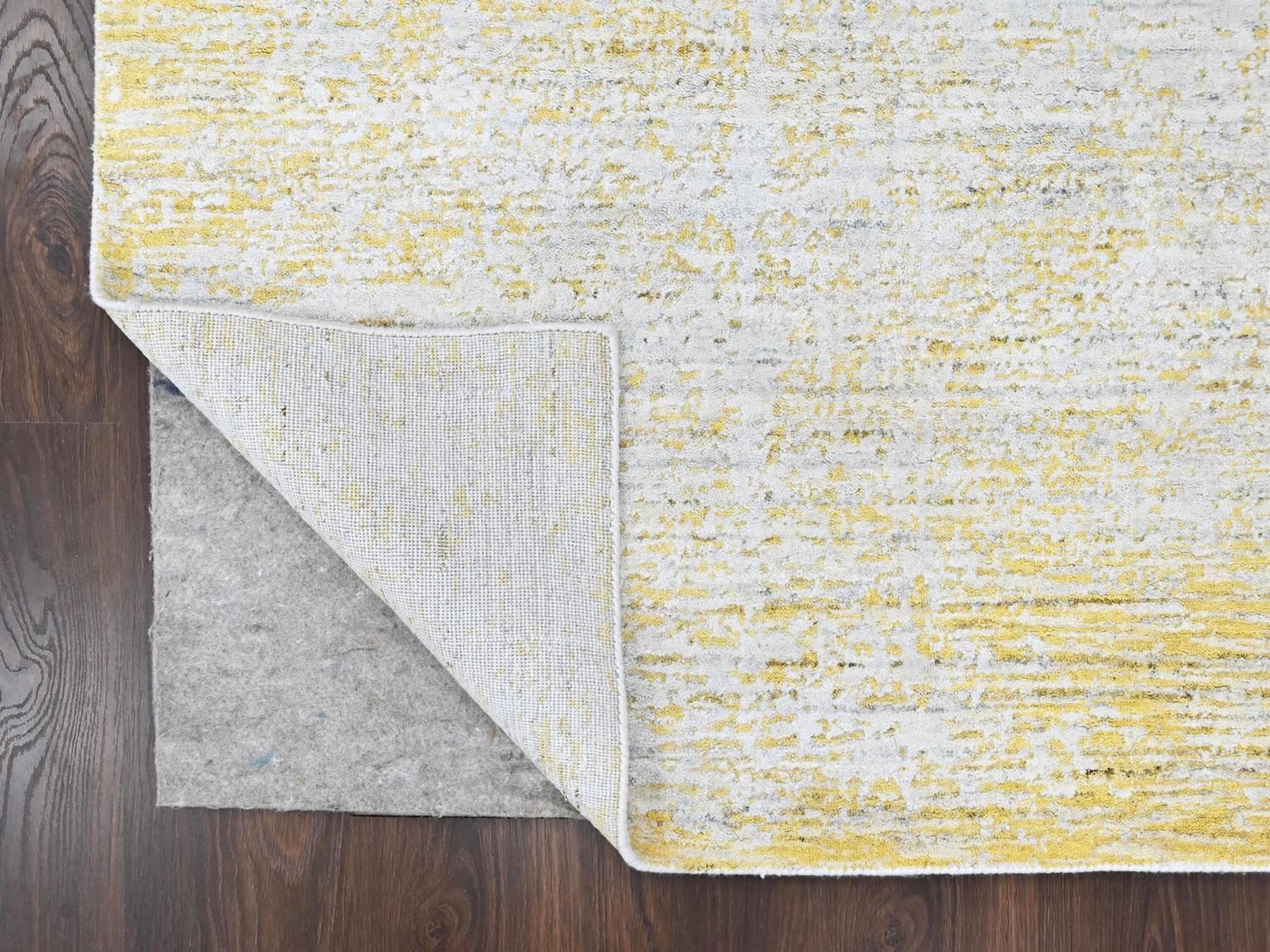 Modern / Contemporary hand-knotted wool/silk rug in Yellow, 5'11" x 9' — SKU O010510 (view 3)