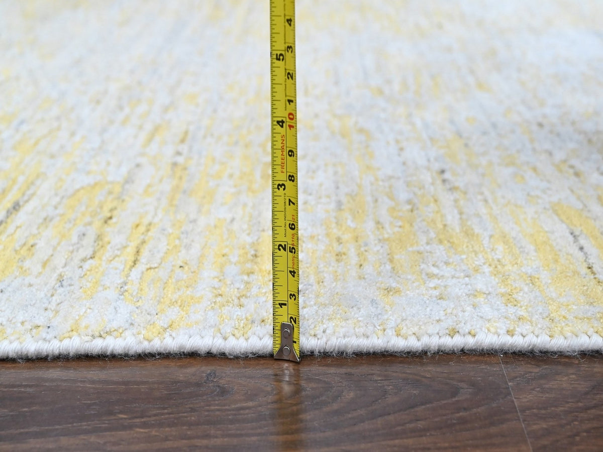Modern / Contemporary hand-knotted wool/silk rug in Yellow, 5'11" x 9' — SKU O010510 (view 7)