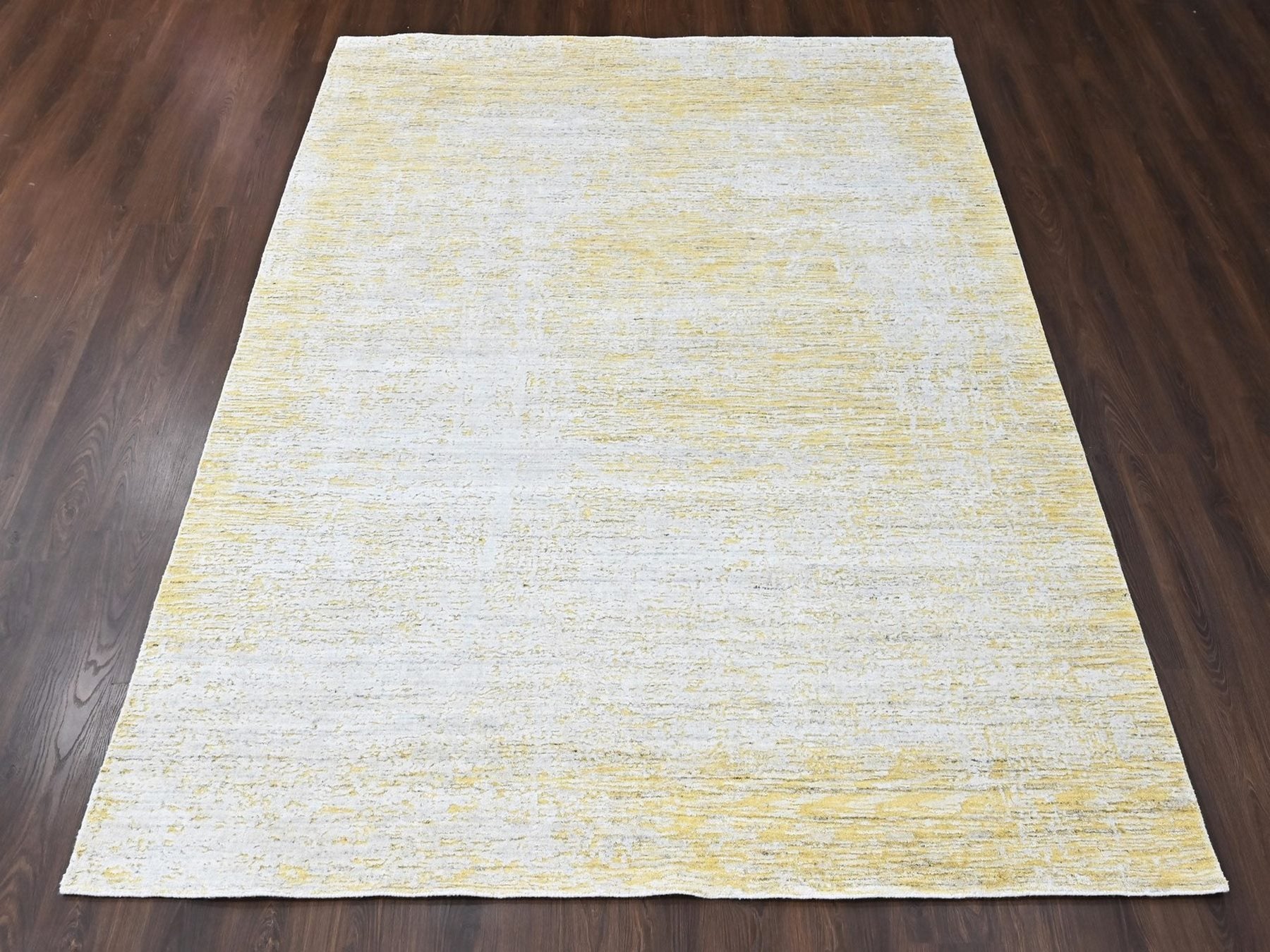 Modern / Contemporary hand-knotted wool/silk rug in Yellow, 8' x 10' — SKU O010511 (view 2)