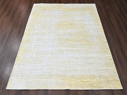 Modern / Contemporary hand-knotted wool/silk rug in Yellow, 8' x 10' — SKU O010511 (view 2)