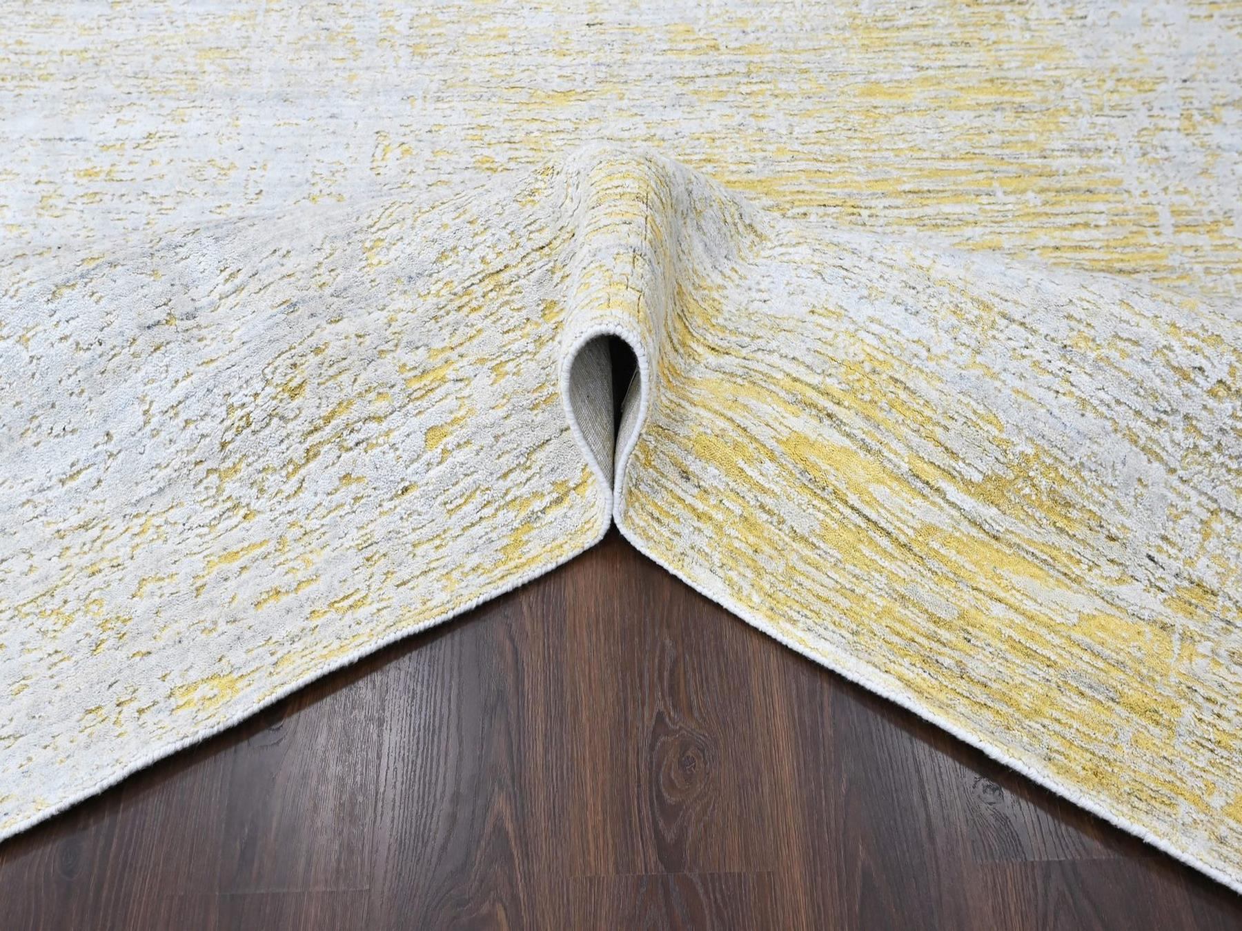 Modern / Contemporary hand-knotted wool/silk rug in Yellow, 8' x 10' — SKU O010511 (view 5)