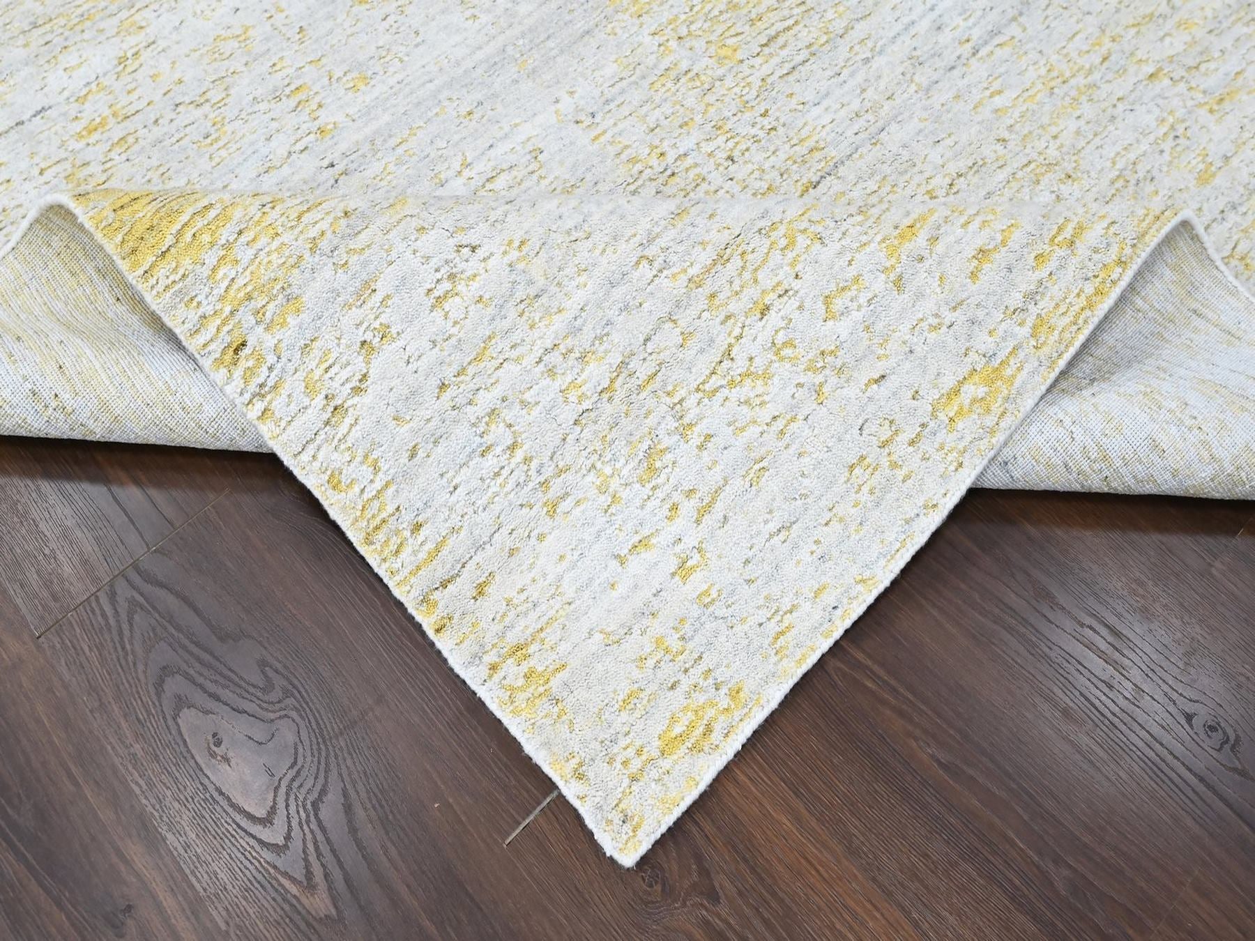 Modern / Contemporary hand-knotted wool/silk rug in Yellow, 8' x 10' — SKU O010511 (view 6)