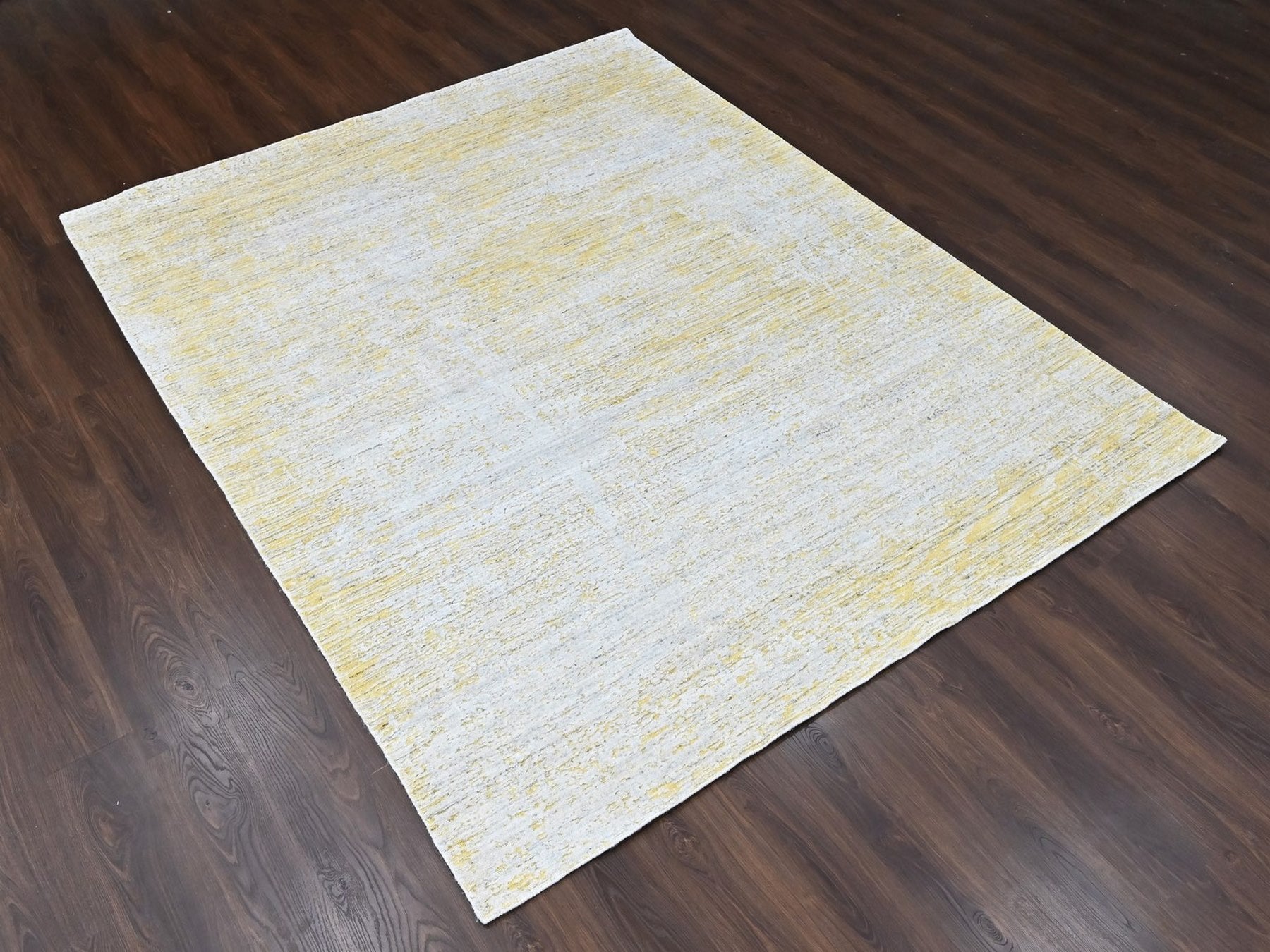 Modern / Contemporary hand-knotted wool/silk rug in Yellow, 8' x 10' — SKU O010512 (view 3)