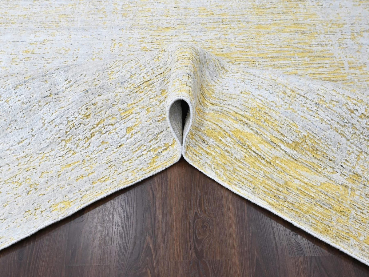 Modern / Contemporary hand-knotted wool/silk rug in Yellow, 8' x 10' — SKU O010512 (view 5)