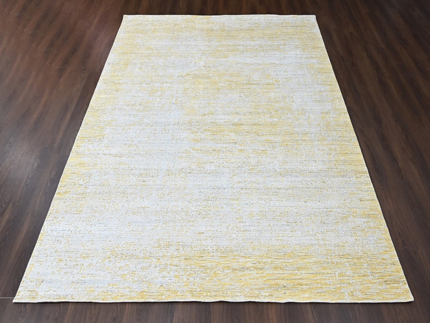 Modern / Contemporary hand-knotted wool/silk rug in Yellow, 9'1" x 12'1" — SKU O010513 (view 2)