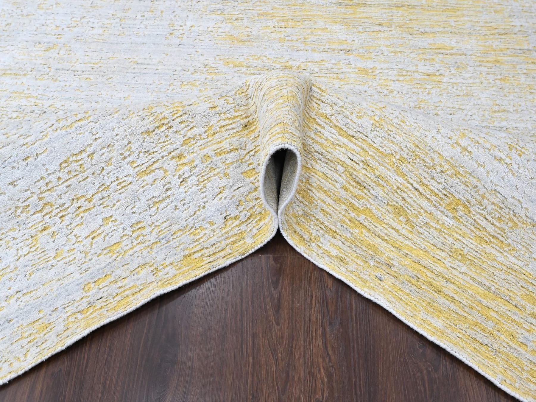 Modern / Contemporary hand-knotted wool/silk rug in Yellow, 9'1" x 12'1" — SKU O010513 (view 5)