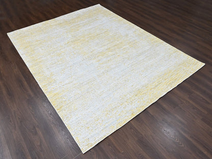 Modern / Contemporary hand-knotted wool/silk rug in Yellow, 8'11" x 12'1" — SKU O010514 (view 3)