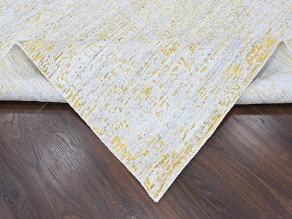 Modern / Contemporary hand-knotted wool/silk rug in Yellow, 8'11" x 12'1" — SKU O010514 (view 6)