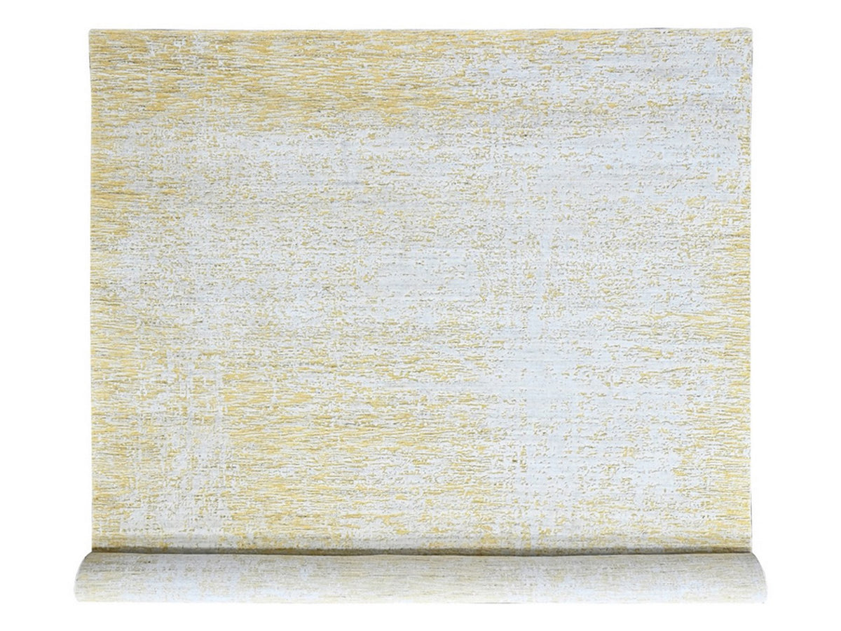 Modern / Contemporary hand-knotted wool/silk rug in Yellow, 10' x 14' — SKU O010515