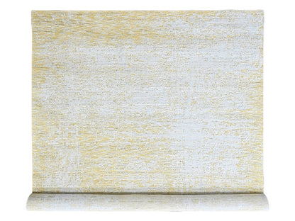 Modern / Contemporary hand-knotted wool/silk rug in Yellow, 10' x 14' — SKU O010515