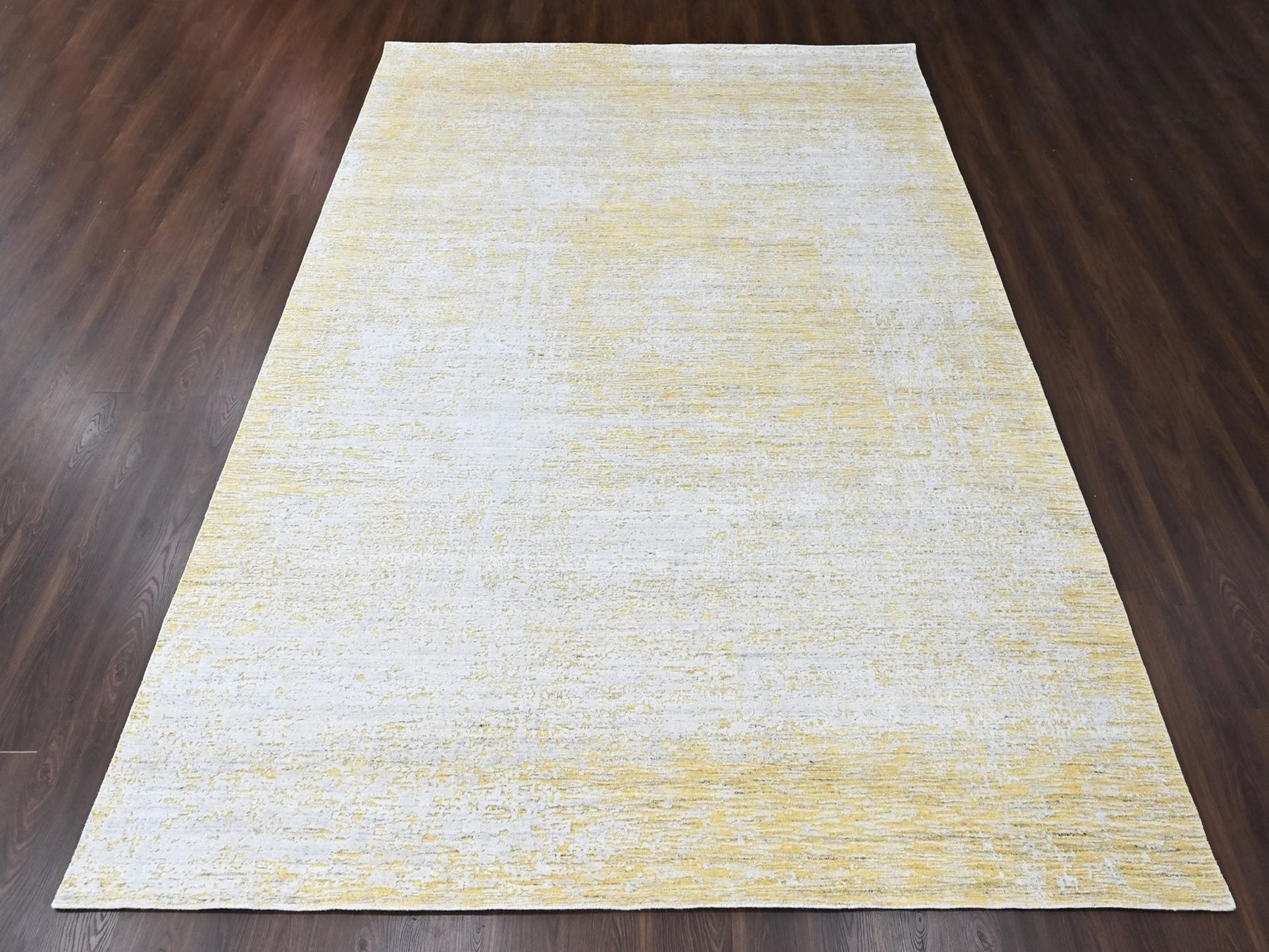 Modern / Contemporary hand-knotted wool/silk rug in Yellow, 10' x 14' — SKU O010515 (view 2)