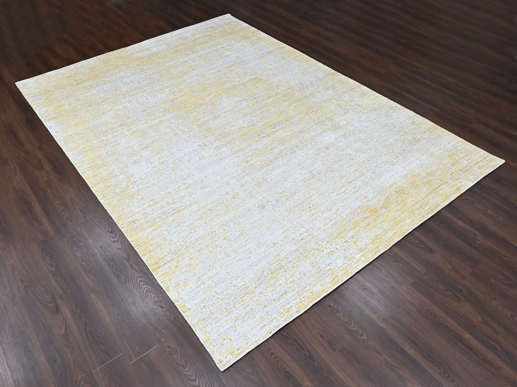 Modern / Contemporary hand-knotted wool/silk rug in Yellow, 10' x 14' — SKU O010515 (view 3)