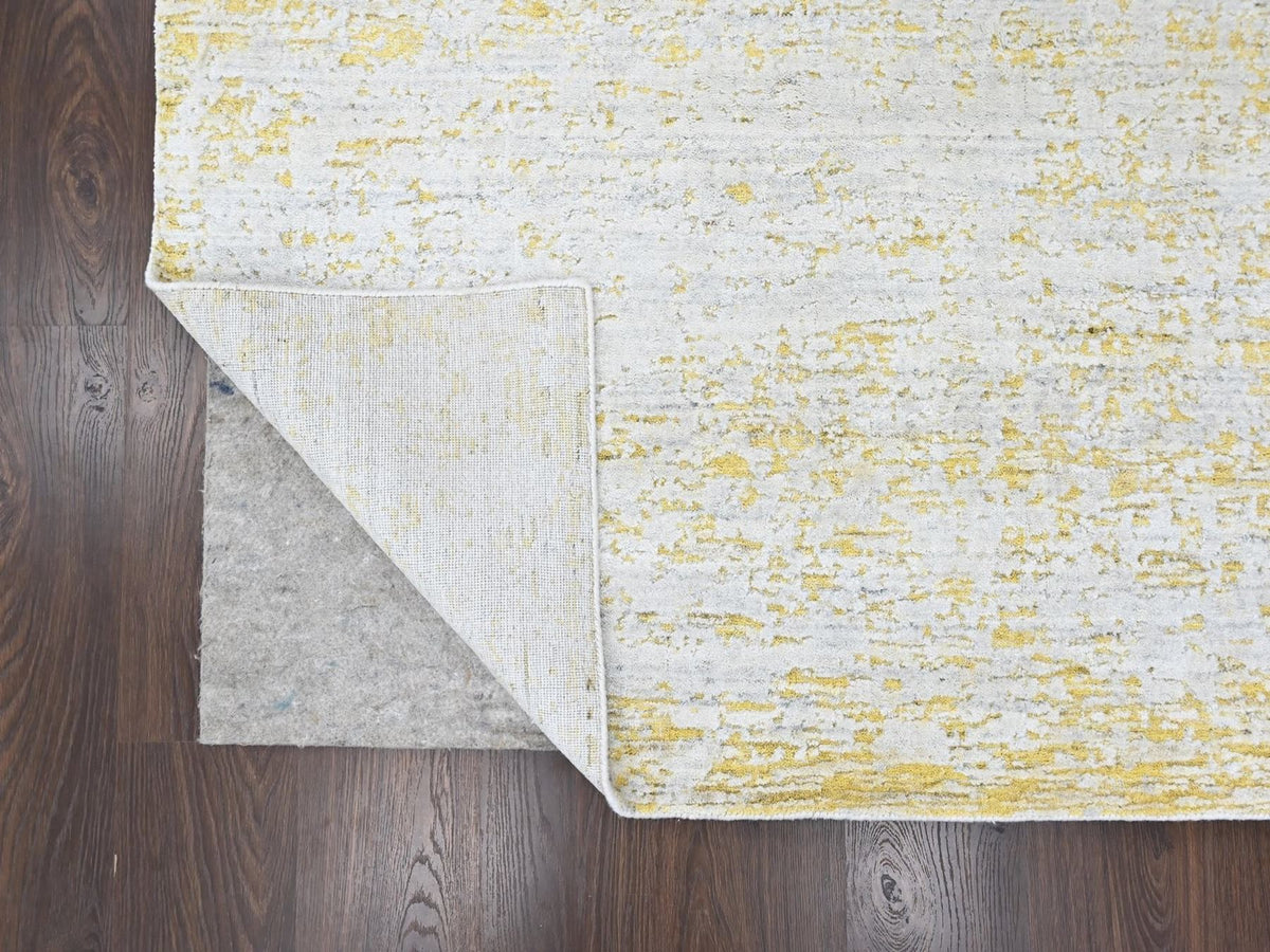 Modern / Contemporary hand-knotted wool/silk rug in Yellow, 10' x 14' — SKU O010515 (view 4)