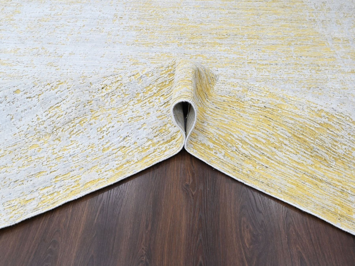 Modern / Contemporary hand-knotted wool/silk rug in Yellow, 10' x 14' — SKU O010515 (view 5)