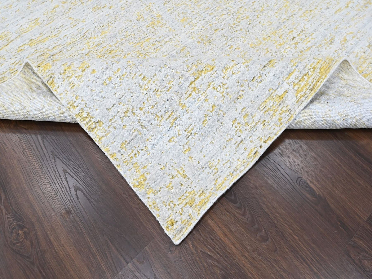 Modern / Contemporary hand-knotted wool/silk rug in Yellow, 10' x 14' — SKU O010515 (view 6)