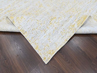 Modern / Contemporary hand-knotted wool/silk rug in Yellow, 10' x 14' — SKU O010515 (view 6)