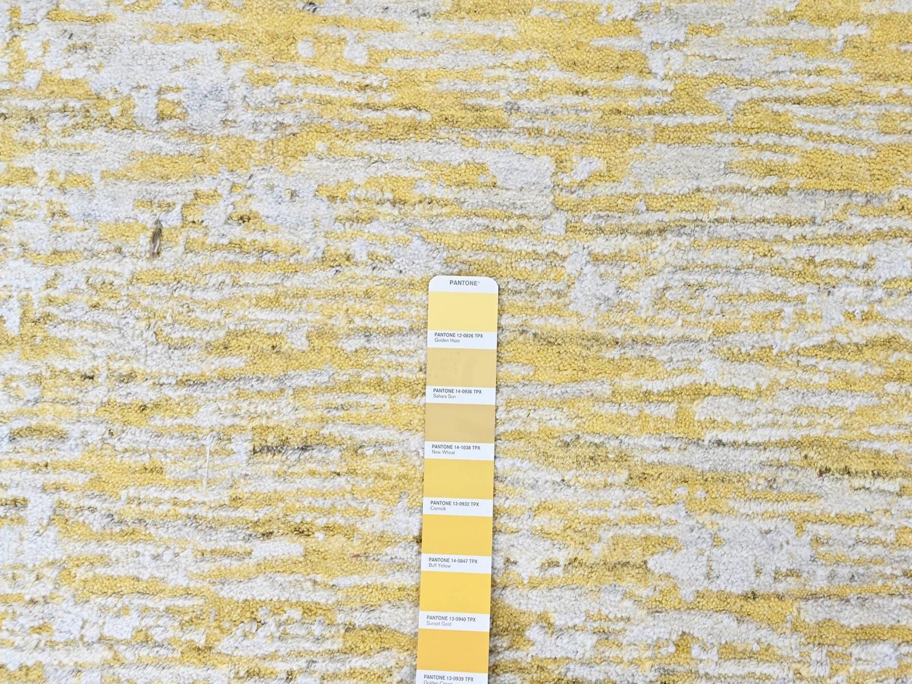 Modern / Contemporary hand-knotted wool/silk rug in Yellow, 10' x 14' — SKU O010515 (view 7)