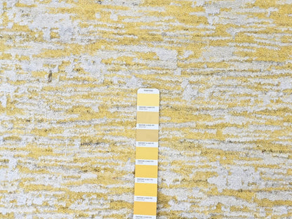 Modern / Contemporary hand-knotted wool/silk rug in Yellow, 10' x 14' — SKU O010515 (view 7)