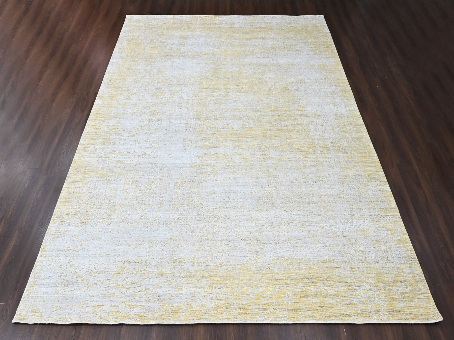 Modern / Contemporary hand-knotted wool/silk rug in Yellow, 12' x 15' — SKU O010516 (view 2)