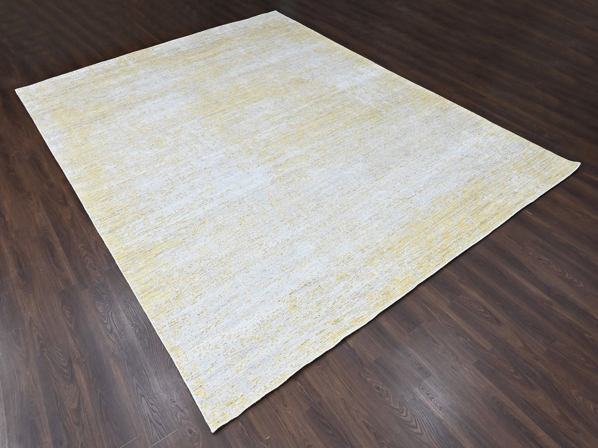 Modern / Contemporary hand-knotted wool/silk rug in Yellow, 12' x 15' — SKU O010516 (view 3)